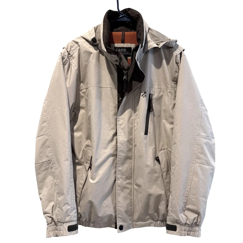 IZOD PerformX Mens Medium Gray Hooded Ripstop Winter Jacket Fleece Lined Heavy